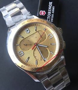 yzvictorinox swiss army mens gold tone classic chronograph tachymeter watch 241658