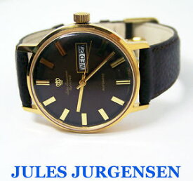 【送料無料】vintage gold plated jules jurgensen mens automaic day date watch 1970s* serviced