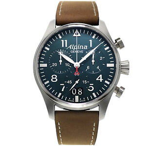 �y���������zalpina startimer pilot al372n4s6 gents brown calfskin 44mm chronograph watch