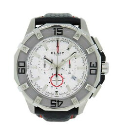【送料無料】elgin 1863 121091 mens white analog chronograph stainless steel leather watch
