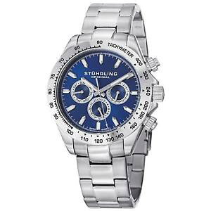 �y���������zstuhrling raceway mens 42mm silver steel bracelet amp; case krysterna watch 56403