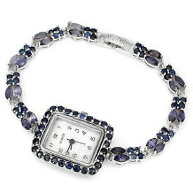 【送料無料】sterling silver 925 genuine rich blue violet iolite two row bracelet watch 7 in
