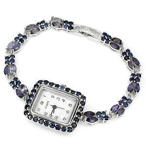 yzsterling silver 925 genuine rich blue violet iolite two row bracelet watch 7 in