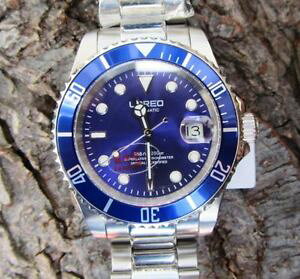 �y���������zloreo mens sub silver stainless steel sapphire blue mens automatic dive watch