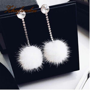 �y���������z�s�A�X�@�f���C���X�g�[���s�A�X�@�{�[��as de60026 strass weib pelz kugel lange ohrringe fur frauen zink legierung rund