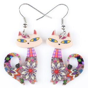 �y���������z�s�A�X�@�f�s�A�X�@�h���b�vas de66212 frauen tropfen katze lange ohrringe eisen tier