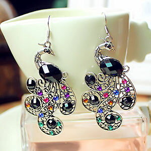 �y���������z�s�A�X�@�f�r���e�[�W���g���N���X�^���s�[�R�b�N�s�A�X�@as de61129 vintage retro kristallpfau ohrringe zink legierung tier frauen