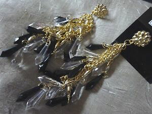 �y���������z�s�A�X�@�s�A�X�@�S�[���h�n���K�[�N���A�u���b�Ngrandiose lange ohrringe gold farben hnger perlen klar und schwarz neu 14 cm