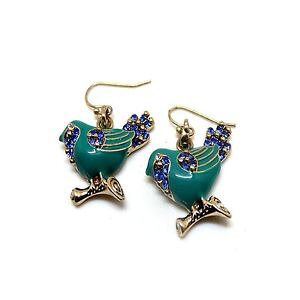 �y���������z�s�A�X�@�s�A�X�@�S�[���f���o�[�h�G�i�������g��ohrringe golden vogel emaille blau grn retro dd8