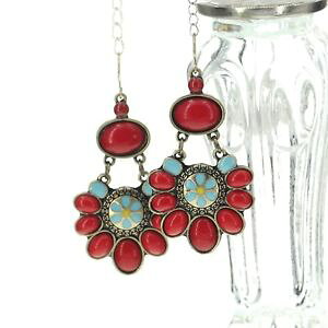 yzsAX@^[RCYsAX@IWire[Wohrringe ethnisch rot blume trkis original vintage geschenk ee 1