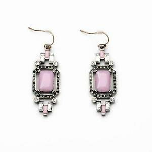 �y���������z�s�A�X�@�A�[���f�R�s�A�X�@�X�N�G�A�s���N�V���o�[ohrringeohren art deco quadrat rosa silber original abend ehe cc 5