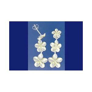 �y���������z�s�A�X�@�V���o�[�n���C�A���v�������A�s�A�X�@�g�[��silber 925 hawaiischer 3 frangipani blume lange ohrringe 8mm 10 mm 12mm 2tone