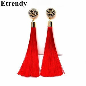 �y���������z�s�A�X�@�f�t�����[�f�U�C�����b�h�^�b�Z���s�A�X�@as de67893 blumen entwurfs rot quaste lange ohrringe fur frauen kupferlegierung