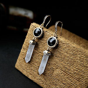 �y���������z�s�A�X�@�s�A�X�@�t�@�b�V�����S�[���f���u���b�N�}�E���e���N���X�^�����E���h�y���_���g�r���e�[�W�P�[�X×ohrringe mode golden schwarz bergkristall runde fallen anhnger jahrgang x1