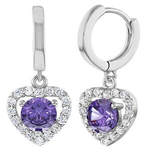 �y���������z�s�A�X�@�X�^�[�����O�V���o�[�N���I�[���s�A�X�@�N���A�p�[�v��925 sterlingsilber creole herz lange ohrringe klar violett cz fr