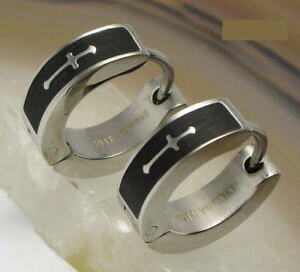 �y���������z�s�A�X�@�s�A�X�@�N���X�X�e�����X�X�`�[�����[���o�[kikuchi herren ohrringe kreuz schwarz matt edelstahl klapp creolen mnner