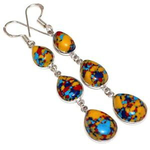 �y���������z�s�A�X�@�n���h���C�h���U�C�N�W���X�p�[�X�^�[�����O�V���o�[�s�A�X�@handgemacht regenbogen mosaik jaspis 925 sterlingsilber 76cm ohrringe e00336