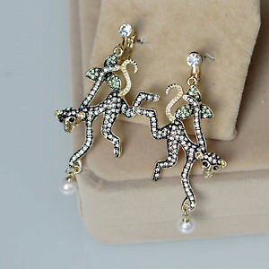 【送料無料】ピアス ゴールデンピアス クリップオリジナル×ohrringe clips golden schwarz lang affe tier filigran gepflastert original x13