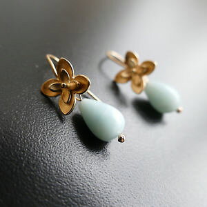 �y���������z�s�A�X�@�s�A�X�@�S�[���h�s�A�X�@���[�Y���r�[ohrringe ohrhnger blume goldrose farbe mit edel amazonit 12mm,von catia levy