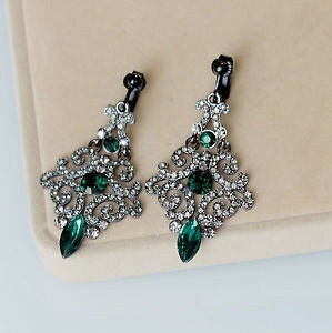 �y���������z�s�A�X�@�N���b�v�s�A�X�@�V���o�[�A�[���f�R�L�����h���z���_�[���[�X�O���[���r���e�[�Wohrringe clip silber schwarz art deco kerzenhalter lace grn vintage x10