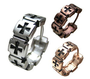 �y���������z�s�A�X�@���f�B�[�X�s�A�X�@�V���o�[�s���N�S�[���h�u���E���X�e�����X�X�`�[���t�[�v�N���X2x kikuchi herren damen ohrringe kreuz 7 silber rotgold braun edelstahl creolen