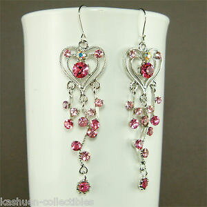 �y���������z�s�A�X�@�X�����t�X�L�[�N���X�^�������O�s���N�c���s�A�X�@mit swarovski kristall lang ~ pink love herz rebe hochzeitsfeier ohrringe neu
