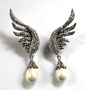 �y���������z�s�A�X�@�o�g���[�E�B���\���r�[�h�h���b�v�s�A�X�@�G�i����butler amp; wilson silber kristall emaille flgelperle tropfenohrringe neu