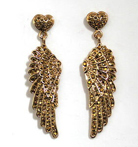 �y���������z�s�A�X�@�o�g���[�E�B���\���S�[���h�N���X�^���n�[�g�s�A�X�@butler amp; wilson gold kristall flgel herz ohrringe neu