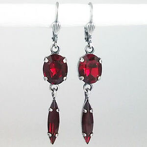 yzsAX@sAX@XtXL[NX^Vo[TCAgrevenkmper ohrringe swarovski kristall silber oval navette lang rot red siam