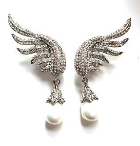 �y���������z�s�A�X�@�o�g���[�E�B���\���N���A�N���X�^���G�i�����E�C���O�p�[���h���b�v�s�A�X�@butler amp; wilson klar kristall emaille flgel perle tropfenohrringe neu