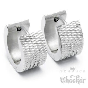�y���������z�s�A�X�@�X�e�����X�X�`�[���s�A�X�@�t�[�vedelstahl herren ohrringe breite klappcreolen silver geriffelt glizernd 13mm