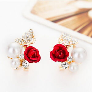 �y���������z�s�A�X�@���[�Y�fas de56376 2st charming trendy nette rote rose weib olivet zink legierung pflan