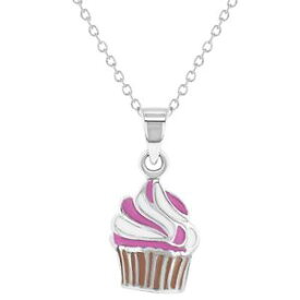 【送料無料】ネックレス　スターリングシルバーエナメルピンクカップケーキen argent sterling 925 rose mail cupcake pendentif pour filles 406cm