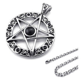 【送料無料】ネックレス　ステンレススチールネックレスネックレス5xbijoux collier de pendentif en acier inoxydable de pentagramme amulette v4q5