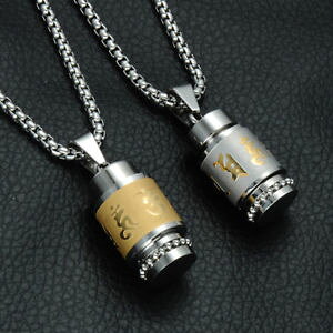 �y���������z�l�b�N���X�@�X�e�����X�X�`�[��pendentif en acier inox pour parfum cendre ect remplir en direct bouddhisme