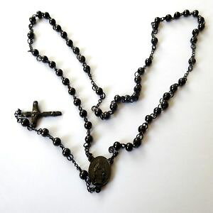 yzlbNX@Rcollana uomo rosario acciaio nero con crocifisso 66 cm palline 6 mm 5 u