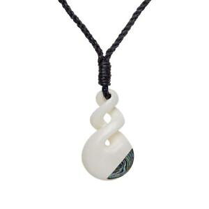 �y���������z�l�b�N���X�@�p�E�A�V�F���_�u���l�b�N���X81stgeneration double pikorua bone collier sculpt la main avec paua shell