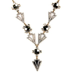 �y���������z�l�b�N���X�@�l�b�N���X�S�[���h�V���o�[�A�[���f�R�G�|�b�Ncollier dor argent art deco triangle carr noir epoque fin original ll 1
