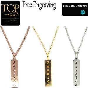 yzlbNX@JX^NbvsNS[ho[gravure personnalise collier nom bijouterie or rose plaqu argent barre cadeau