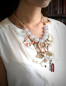 【送料無料】ネックレス クリップベージュサーモンシャフトレトロビンテージオリジナルcollier floral email saumon beige blanc arbre retro vintage original sd 2