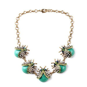 �y���������z�l�b�N���X�@�~���g�O���[���~�j�p�[���I���W�i��collier dor court coccinelle vert menthe mini perle insecte original qt 1