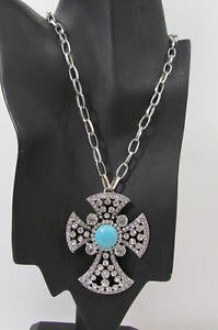�y���������z�l�b�N���X�@���[�h���E���h�N���X�C�������O�Z�b�g�N�����vfemmes argent mtal long collier la mode grosse rond croix strass earring set