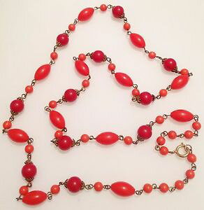�y���������z�l�b�N���X�@�N�����v���^���J���[�S�[���h���E���h�p�[���I���[�ucollier ancien metal couleur or perle ronde et olive de couleur rouge 373