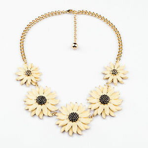 【送料無料】ネックレス クリップヒマワリブラックベージュレトロcollier femme court fleur tournesol email beige noir retro ks 3