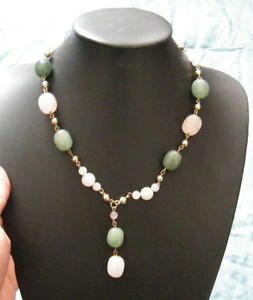 �y���������z�l�b�N���X�@�s���N�O���[���N�����v�N���[�����Xvintage sautoir collier mtal clemence valliere en quartz rose et vert,n1382