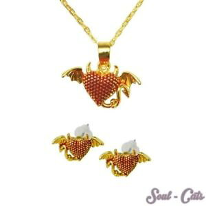 �y���������z�l�b�N���X�@�n�[�g�S�[���h���b�h�E�C���O�y���_���g�J���[collier avec pendentif en forme de coeur teufelchen rouge or cur aile cornes