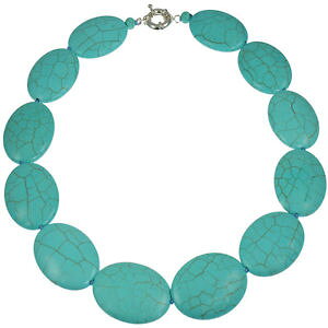 �y���������z�l�b�N���X�@�^�[�R�C�Y�l�b�N���Xvritable semiprcieux turquoise gros grand forme ovale collier ras du cou