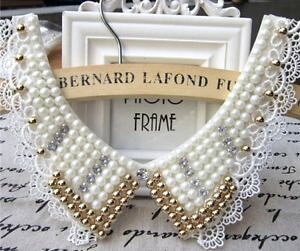 �y���������z�l�b�N���X�@�N�����v���[�Xcol bijoux,blanc,or,collier,ras de cou,femme,fait main,dentelle,tiss perles,fr