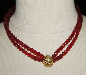 yzlbNX@KXS[fp[re[Wcollier ras de cou en perles de verre rouge et grosse perle dore vintage