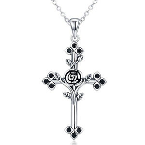 yzlbNX@sNX^[OVo[NXV[gpendentif fleur rose feuille croix femmes en argent sterling 925
